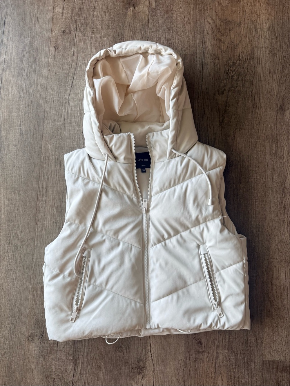 Love Tree Cream Hooded Puffer Vest